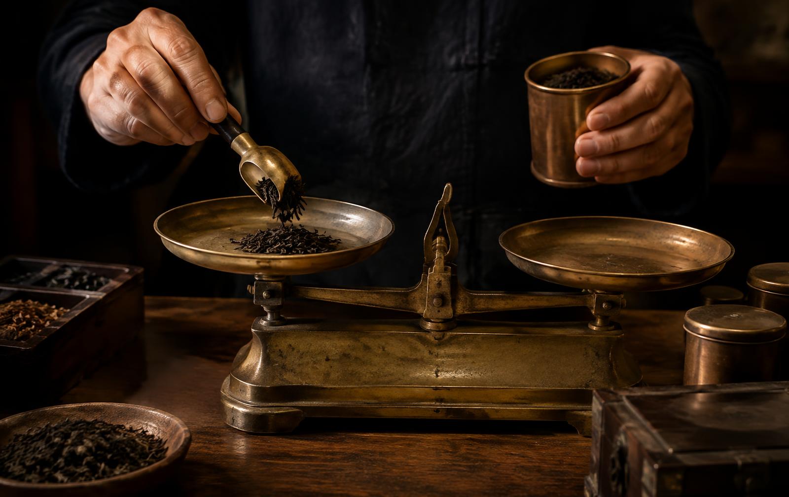 Weighing tea for a blend